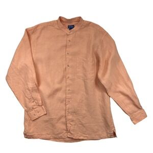 Paul Fredrick Linen Shirt Mens XLT Peach Coral LS Banded‎ Grandad Collar